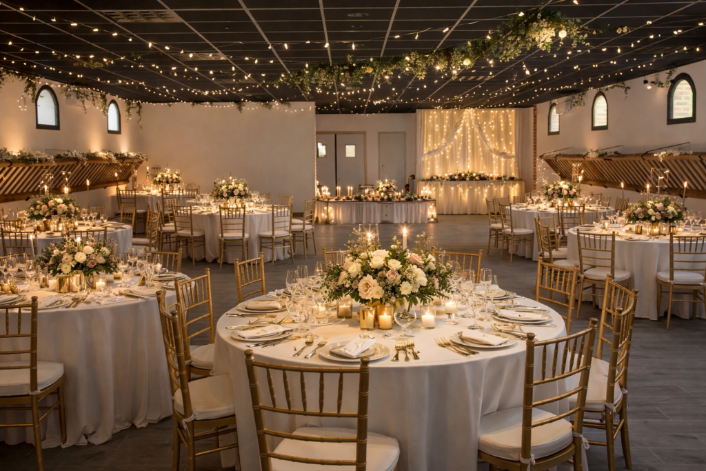 Réception élégante dans une salle décorée